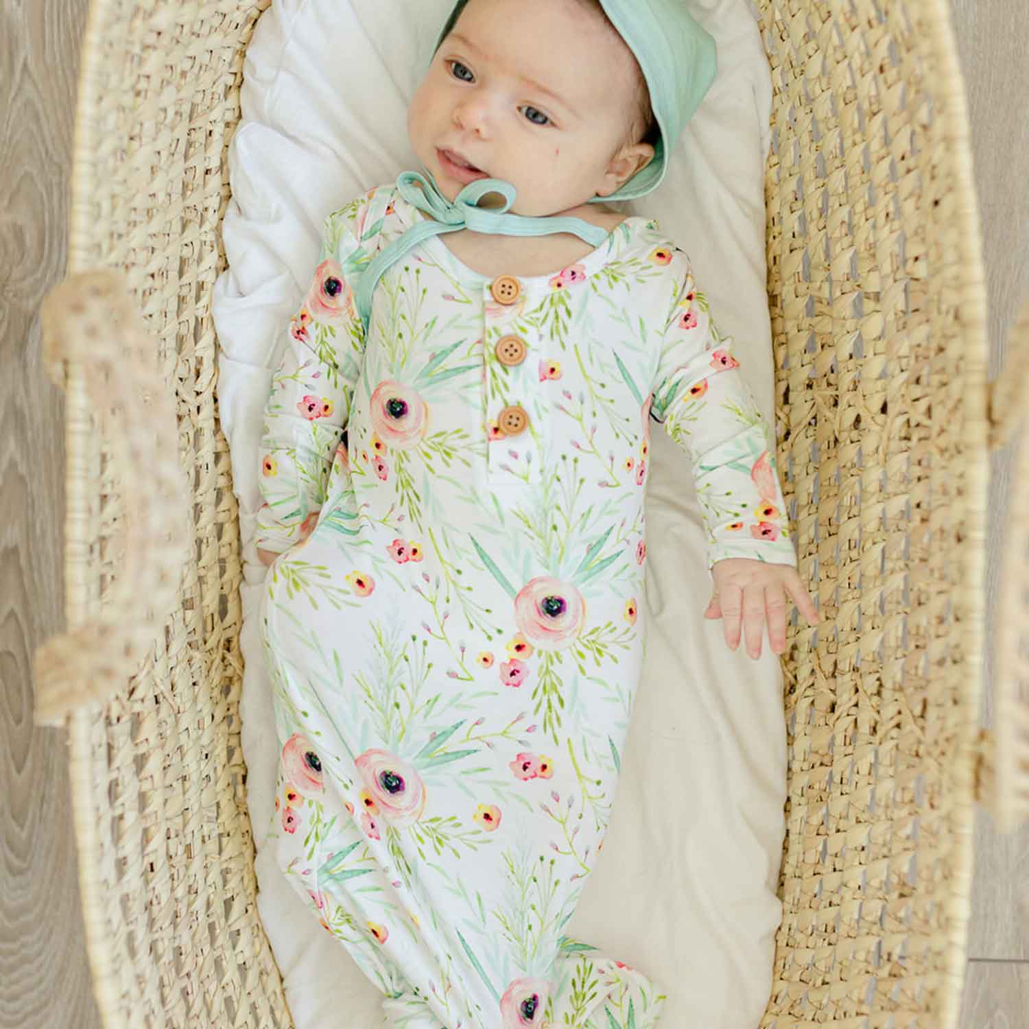 Peytons Vintage Floral Newborn Baby Knot Gown  Hat  Caden Lane